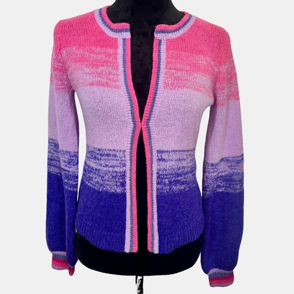 Lilly Pulitzer Tessalyn Wool Purple Pink Metallic Sweater Cardigan Sz M Preppy - Picture 1 of 13